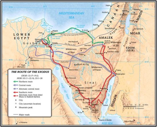 Sinai Exodus routes and mountains (AllFaith.com)